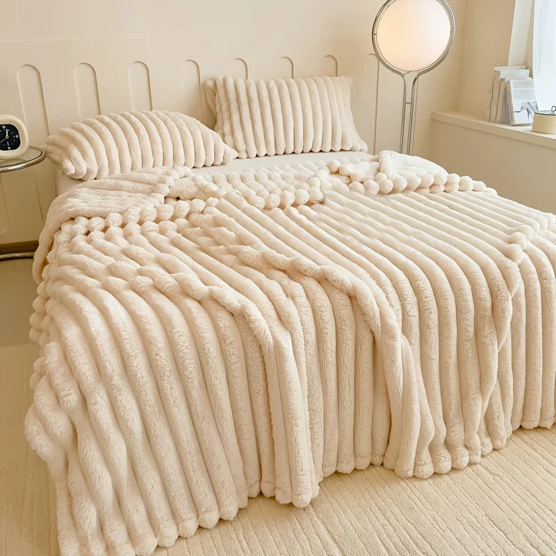 Couverture Polaire Épaisse à Larges Rayures Multifonctionnelle Douce Agréable à la Peau Imperméable Couvre-lit Canapé Jeté de Canapé pour