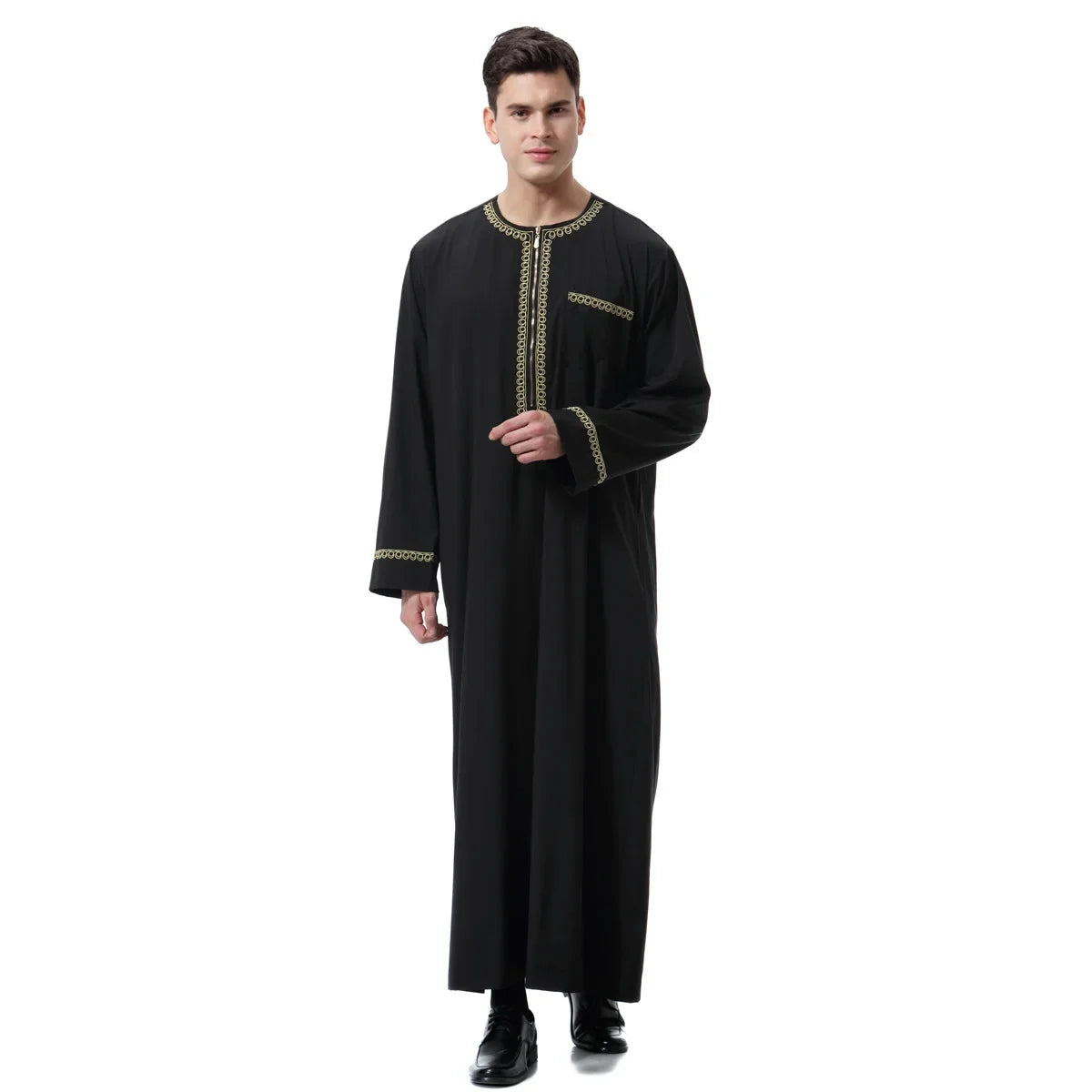Jubba Thobe Homme Musulman Imprimé Fermeture Éclair Kimono Longue Robe Saoudienne Islamique Musulman Vêtements Abaya Caftan Islam Dubaï Robe Arabe