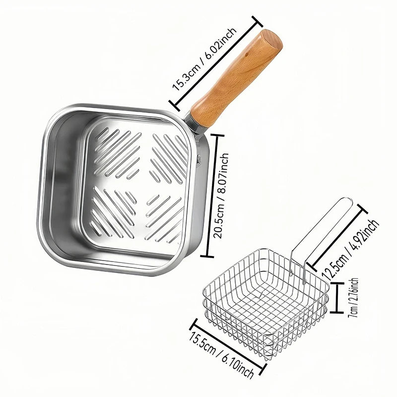 Edelstahlfritteuse für Pommes Frites und Hähnchenflügel, Induktion/Herd-kompatibler Topf, Haushalts-Kleinstölkanne mit Filtersieb
