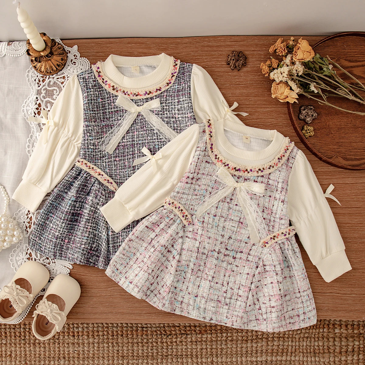 Frühling Und Herbst Neu Schleife Langarm Baby Mädchen Kleid, Prinzessin Stil Kinderkleidung Für Babys Im Alter Von 9 Monaten Bis 3 Jahren