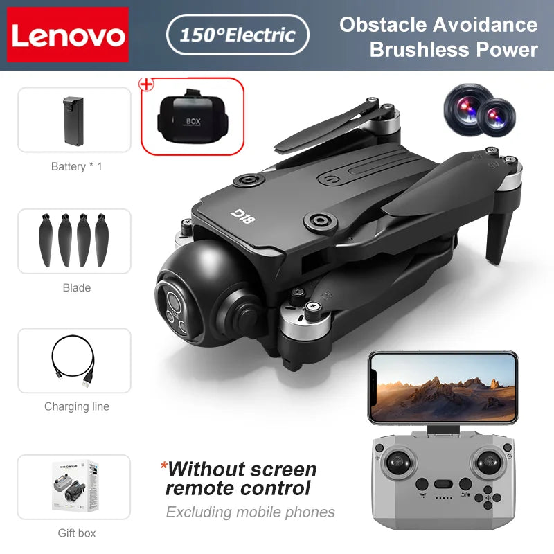 Drone Lenovo D18 8K HD Double Caméra Photographie Aérienne Évitement d'Obstacles Moteur Sans Balais 5G WIFI GPS Retour d'Écran RC Quadcopter
