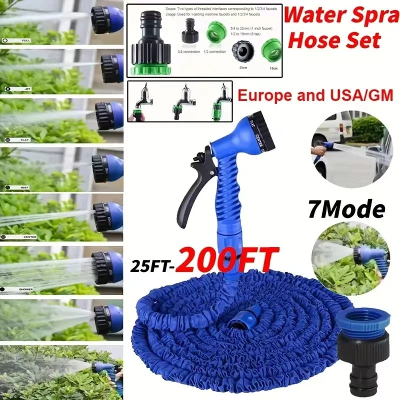Tuyau d'arrosage extensible magique 25-200 pieds, conception légère, matériaux durables, 7 fonctions de pulvérisation d'eau, outils d'arrosage pour jardin et maison