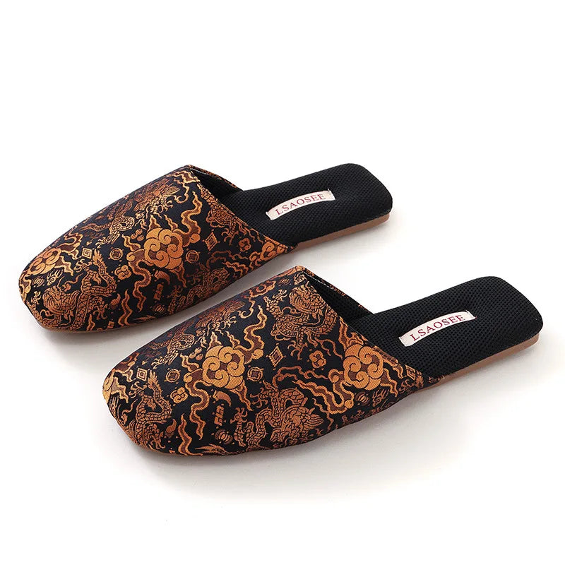 Spring and summer new Chinese embroidered slippers high-end light luxury classic beef tendon bottom home floor drag women