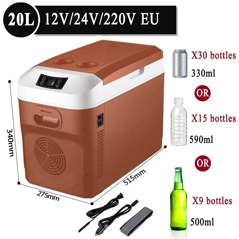 15L/20L Mini-Kühlschrank 12/24V 100-240V Getränkekühler Heizung Warmhaltefunktion Frischhaltebox für Auto Zuhause Picknick Camping 0~65 Grad