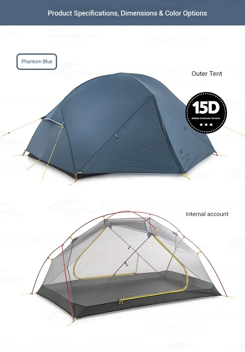 Naturehike Mongar UL BASE PRO 123 People Tent Trekking Backpacking Shelter Tent 20D Nylon Waterproof Ultralight Outdoor Camping