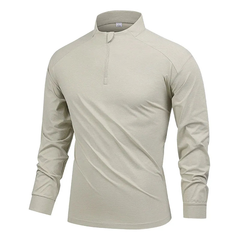 Herren Langarm Performance Shirt mit halbem Reißverschluss – feuchtigkeitsableitendes, schnelltrocknendes Sport-Polo für Outdoor-Sportarten & Fitnesstraining