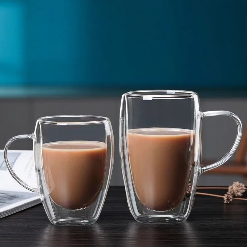 150/250/350/450ml Double Wall Coffee Mugs High Borosilicate Glass Heat Resistant Milk Juice Water Cup Espresso Shot Glasses