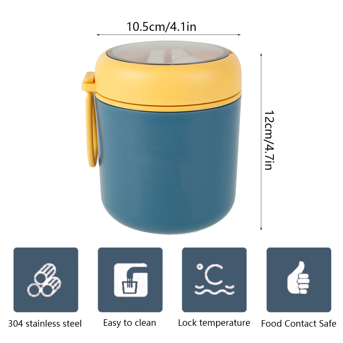 Récipient alimentaire isotherme sous vide pour aliments chauds en acier inoxydable 304 avec cuillère pliable et poignée, thermos portable pour le bureau et le travail