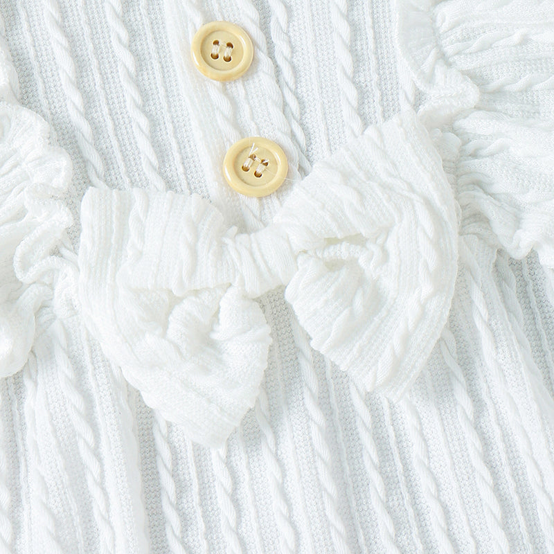 Ensemble 3 pièces printemps automne pour bébés filles, barboteuse à manches longues boutonnée avec volants + chaussettes + bandeau
