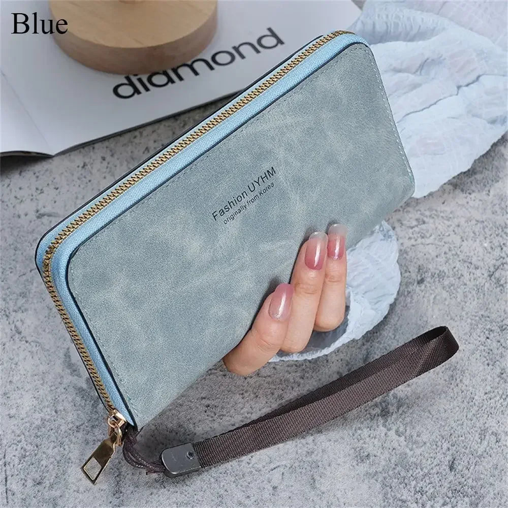 Forever Young Geldbörse Damen Lang PU Standard Geldbörsen 2024 Neu Retro Weiblich Glatt Reißverschluss Portemonnaie Damen Handtasche Kartenfächer