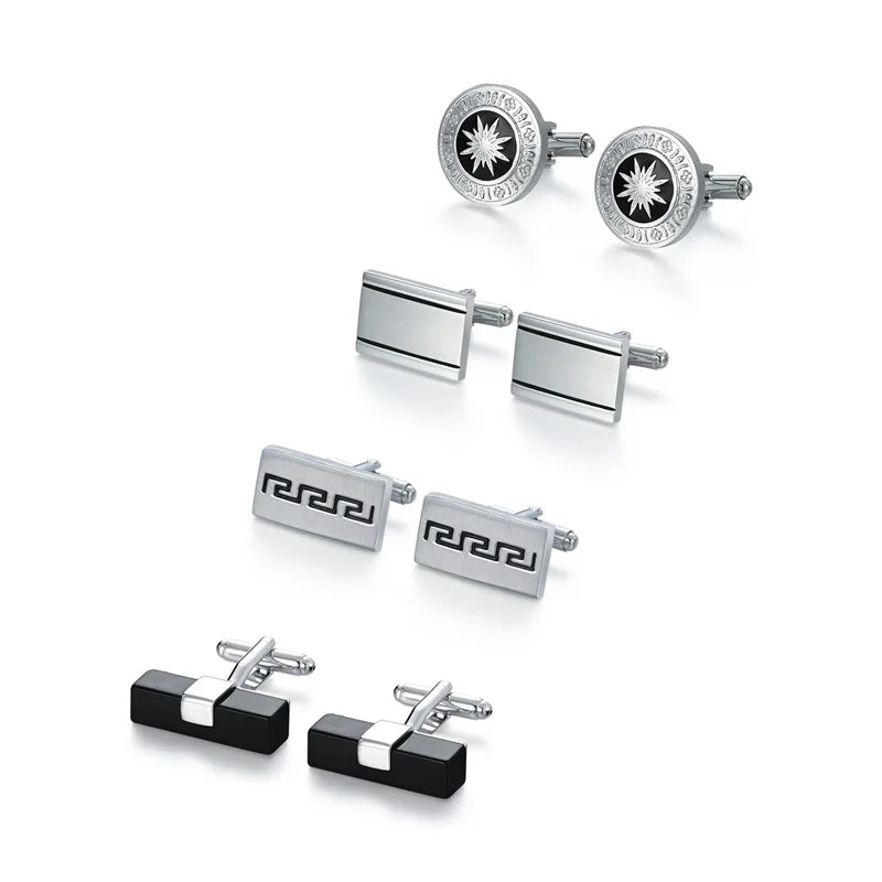 4 paires de boutons de manchette pour hommes avec boîte cadeau, boutons de manchette pour chemises d'homme, cadeaux pour invités de mariage, cadeau pour mari, pince à cravate d'affaires T0204022