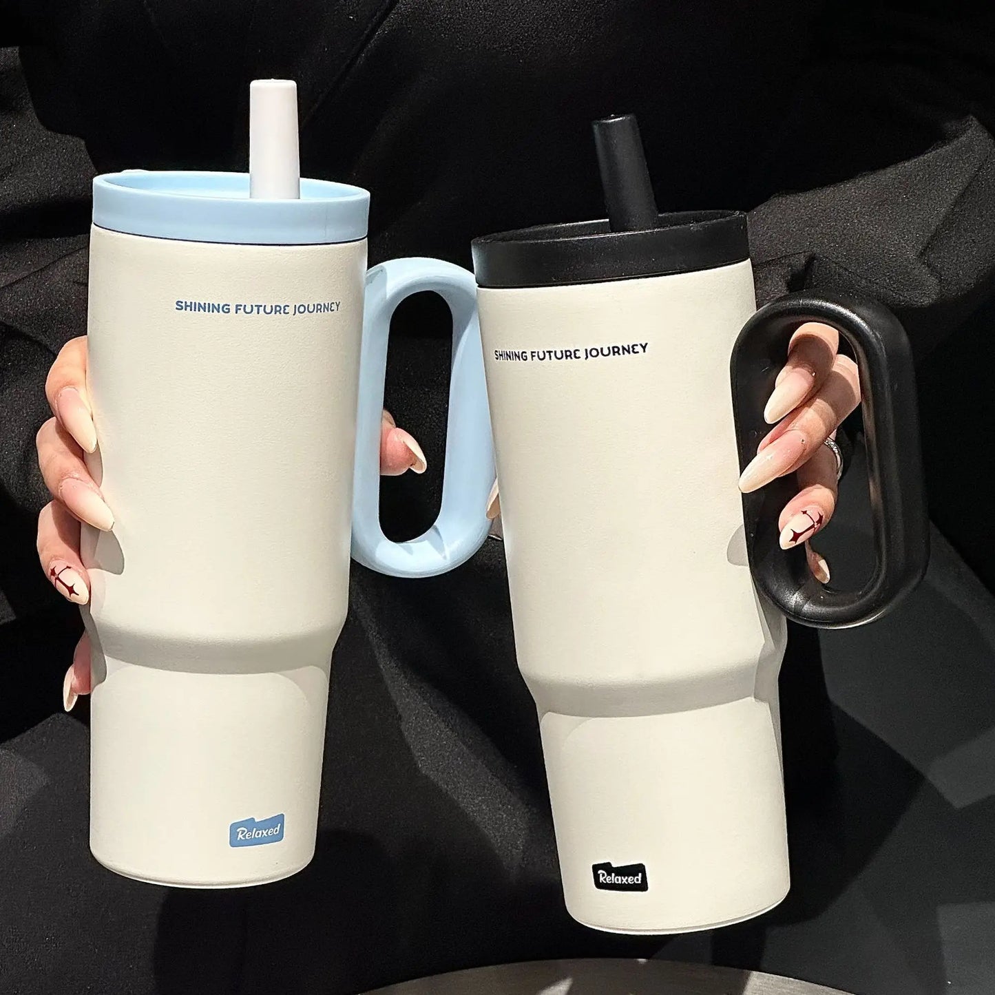 Gobelet isotherme en acier inoxydable 720 ML avec paille et anse, tasse isotherme sous vide pour café glacé, bouteille d'eau portable pour voiture et extérieur