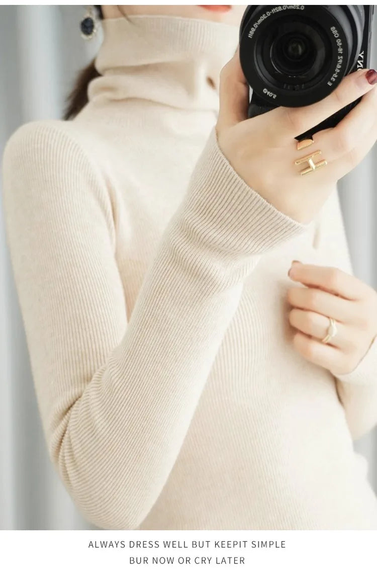 Women Sweater Turtleneck Slim Pullovers Autumn Winter Warm Bottoming Shirts Jumpers Basic High Strecth Korean Knitwear 2026
