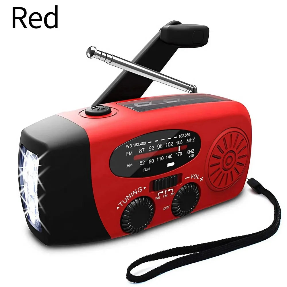 Wetterradio Notfall Multifunktionales Radio FM AM WB Handkurbel Solar USB-Ladefunktion 2000mAh Powerbank LED Taschenlampe