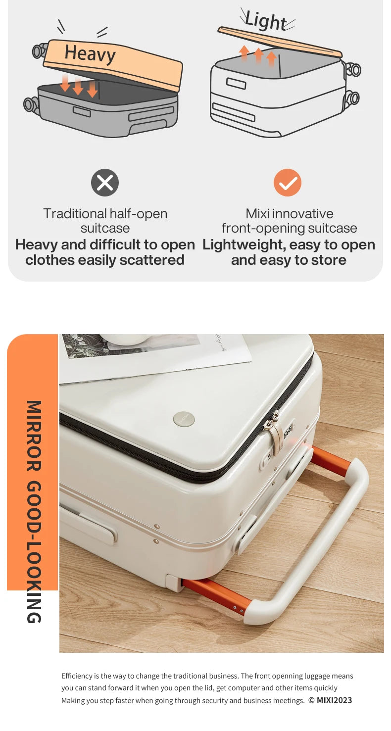Mixi New Design Wide Handle Koffer Herren Handgepäck Damen Reise Trolley 20 Zoll Kabine PC Aluminiumrahmen M9275