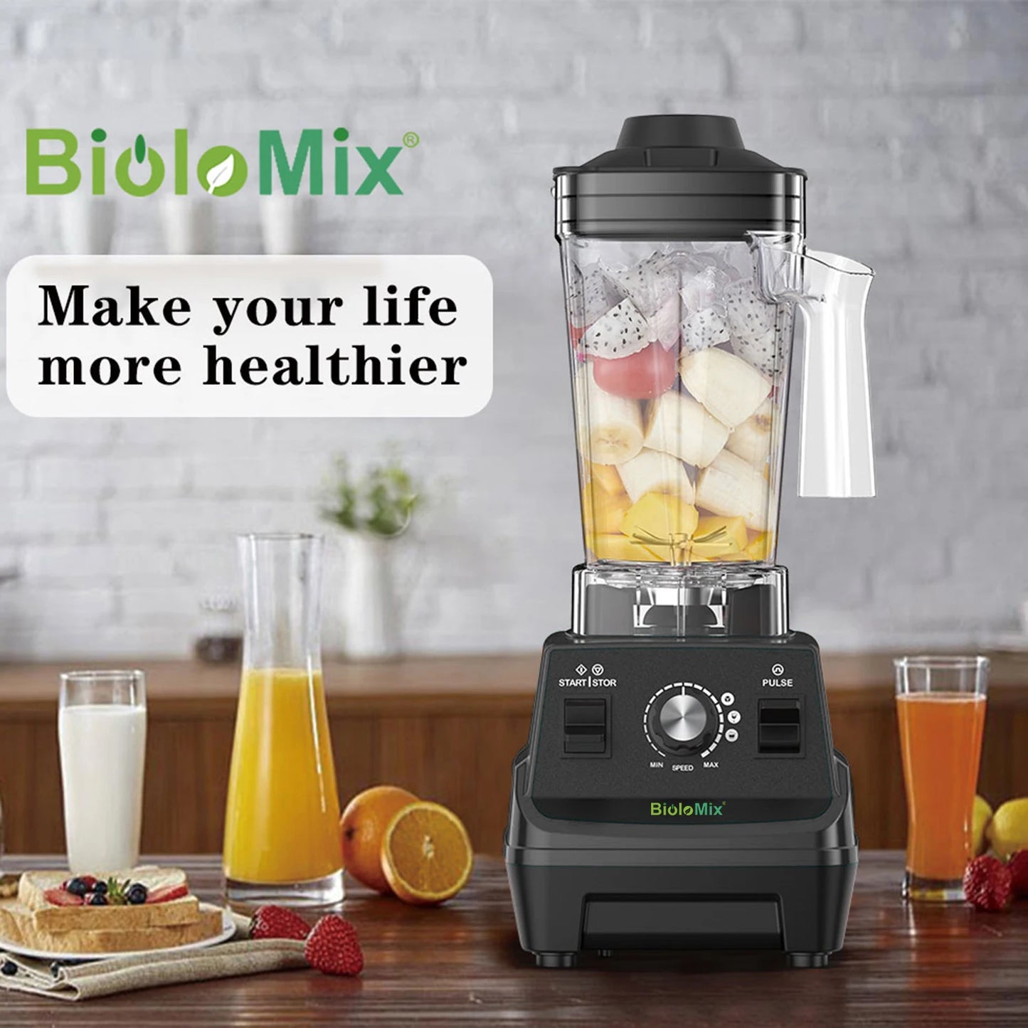 BioloMix Mini Pro 1800W Hochleistungs-Smoothie-Mixer BPA-frei 1,8L und 0,6L Doppelbehälter Hochleistungs-Küchenmixer Entsafter