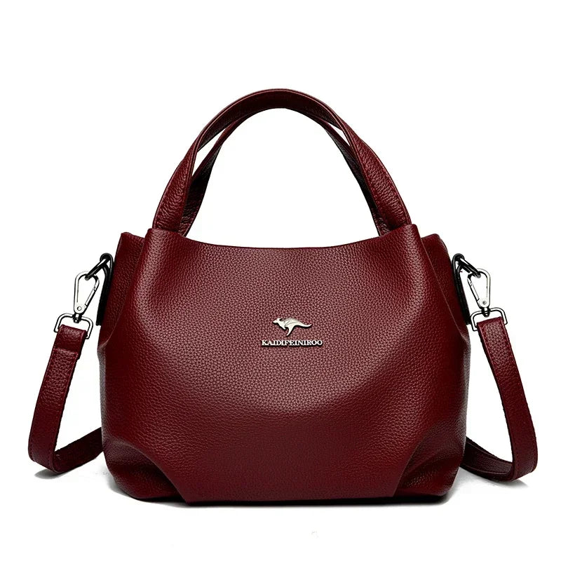 Damen Handtaschen aus weichem Leder Luxus Designer Handtasche Einfarbig Damen Schulter Umhängetasche und Geldbörse Pendler-Tasche