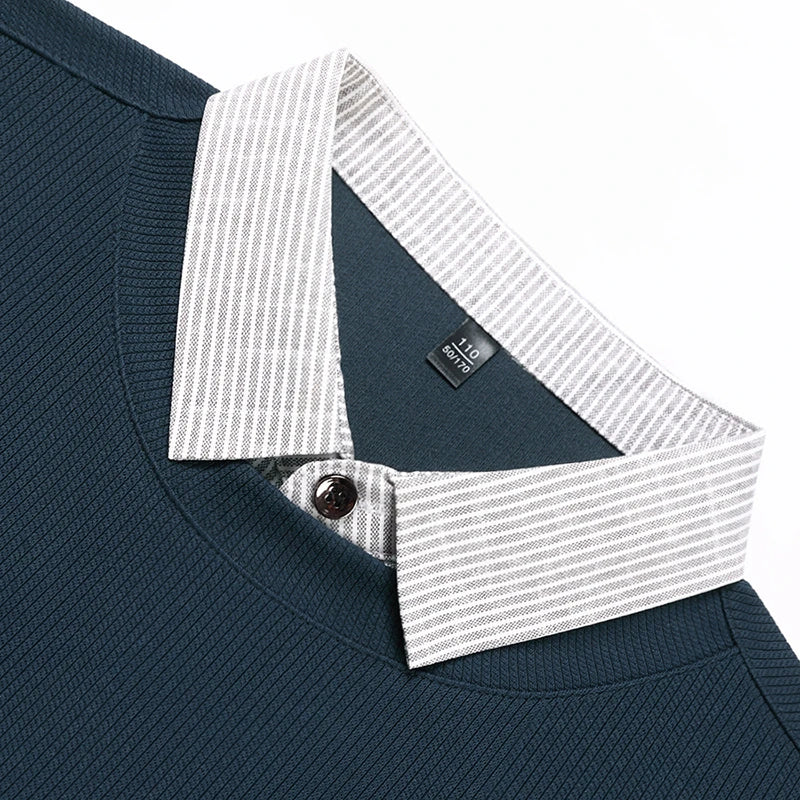 Nouveau polo faux deux pièces pour homme 2025, décontracté, à la mode, à manches longues, col t-shirt, haut polyvalent