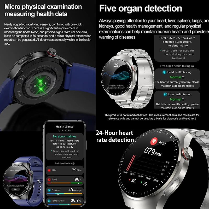 Montre Intelligente de Soins Infirmiers 2025 Montre connectée Santé, oxygène sanguin, lipides sanguins, acide urique, ECG+PPG, température corporelle, appel Bluetooth