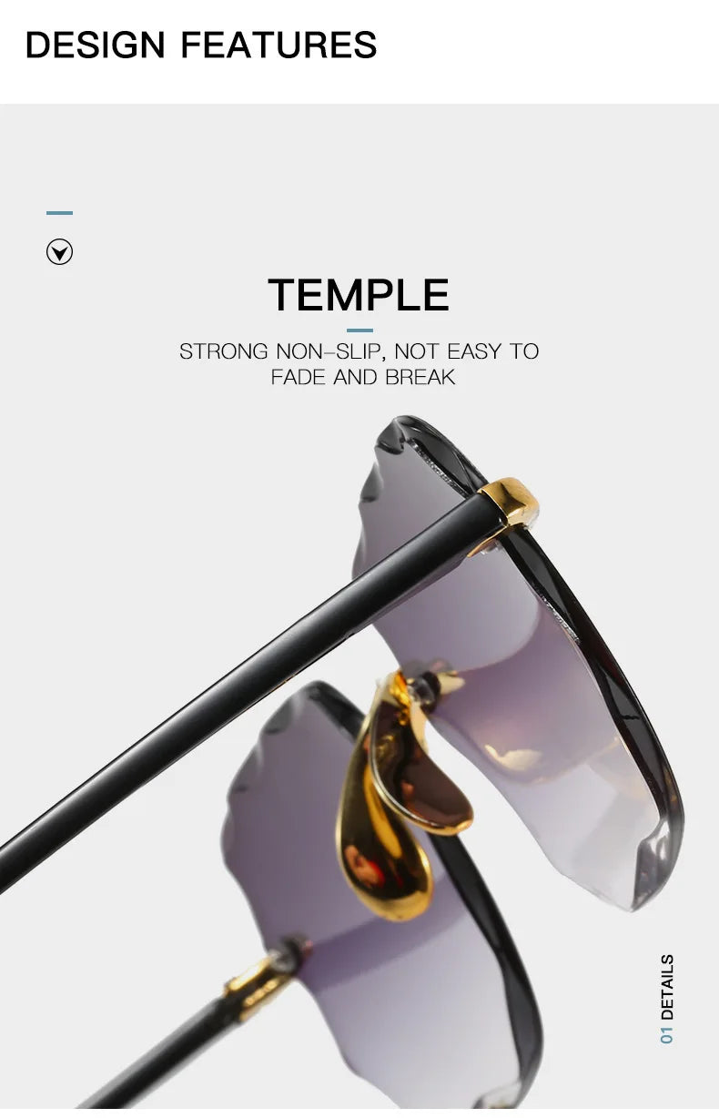 Randlose Damen-Sonnenbrille, modische Verlaufsgläser, Damensonnenbrille, Vintage-PC-Bügel, klassische Designer-Sonnenbrille für Herren
