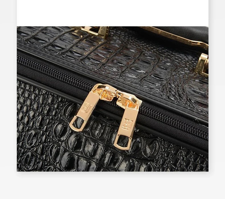 Valise de voyage de luxe en cuir véritable motif crocodile, à roulettes universelles, 16/20/24 pouces, pour hommes et femmes