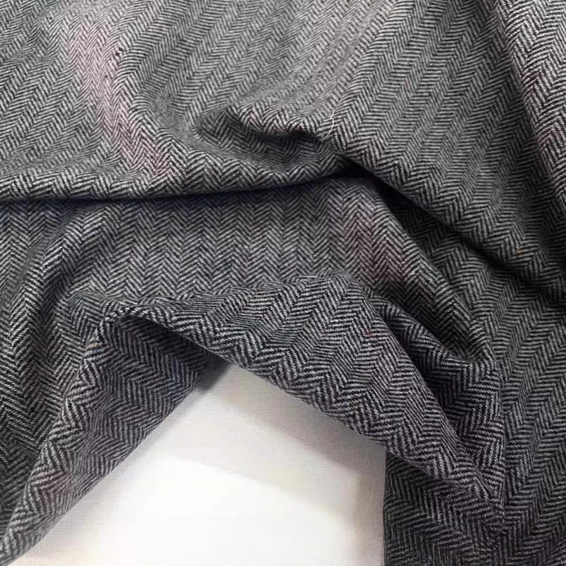 Silber Schwarz Fischgrät-Wollstoff Britischer Stil Herbst Winter Tweed Mäntel Hosen Schneidern Nähen DIY Material Großhandel