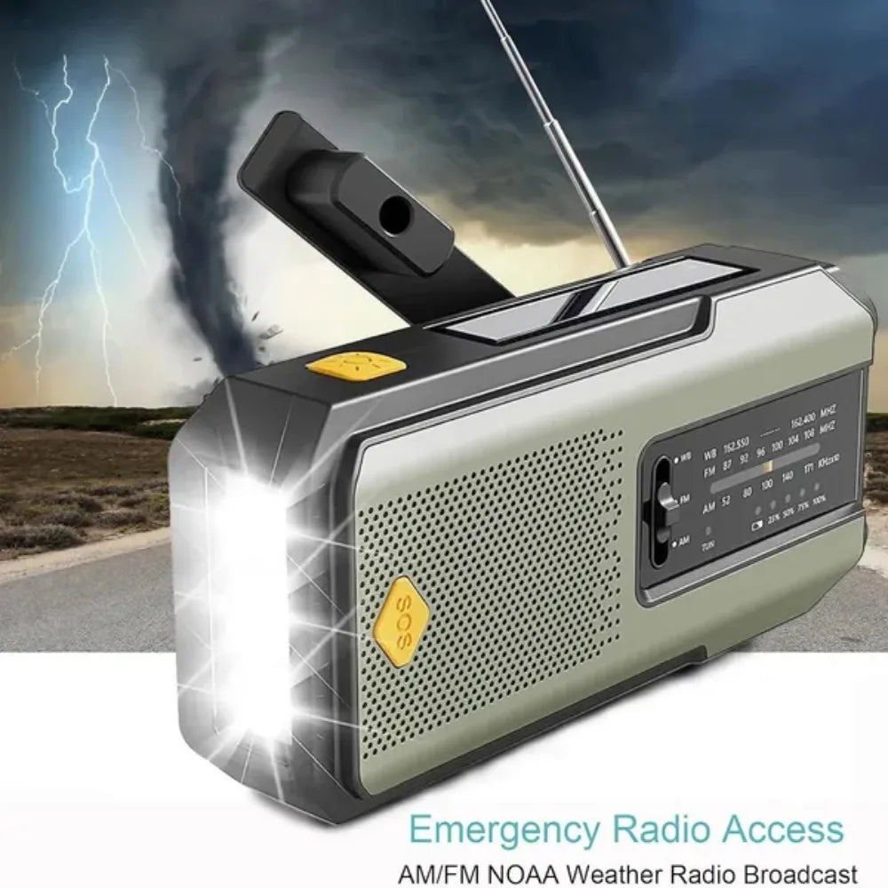 Wetterradio Notfall Multifunktionales Radio FM AM WB Handkurbel Solar USB-Ladefunktion 2000mAh Powerbank LED Taschenlampe
