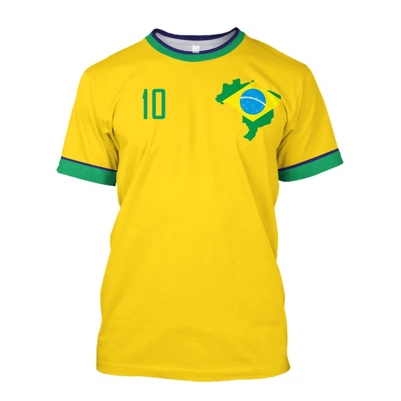 T-shirts de football simples du Brésil, mode estivale, manches courtes, T-shirts imprimés 3D du drapeau brésilien, hauts de sport décontractés, vêtements pour hommes