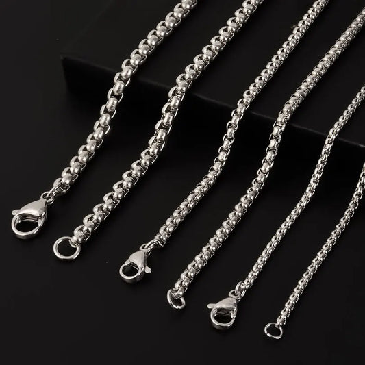 45/50/60/70/80/90cm Long Chain Simple Jewelry Around Neck Decor Stainless Steel Box Necklaces For Women Men DIY Pendant Supplies