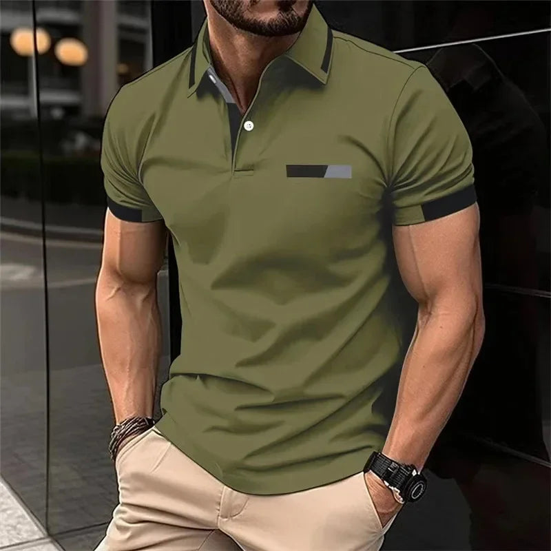 T-shirt Polo Homme de Sport Décontracté Fitness Gym Running Élastique Manches Courtes Col Revers Haut Homme Coupe Slim