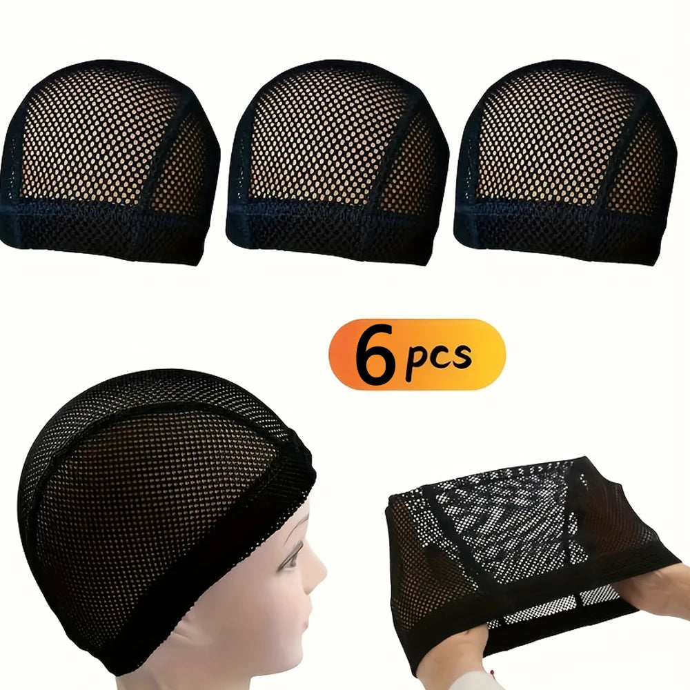6 Stück schwarze Mesh-Perückenkappen, elastisches Spitzennetz zur Perückenherstellung, dehnbar und verstellbar, bequem und atmungsaktiv