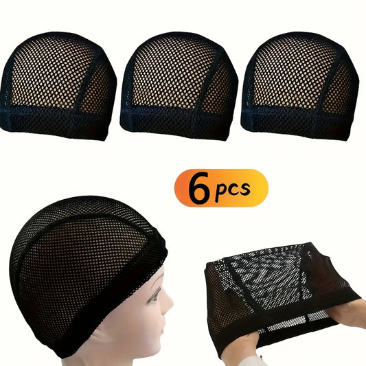 6PC Black Mesh Wig Caps, Elastic Lace Net for Making Wigs, Stretchable and Adjustable, Comfortable and Breathable