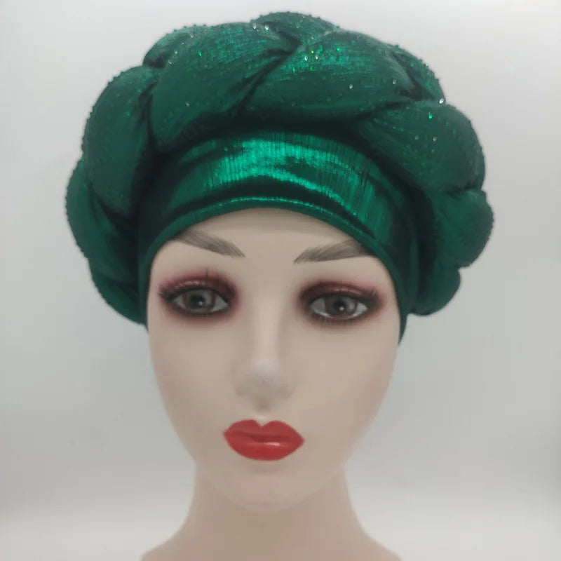 Bandeau africain tressé à diamants faits à la main Turban Femme Voiles de tête Pré-noués Foulard Bonnet Chapeau de mariage nigérian