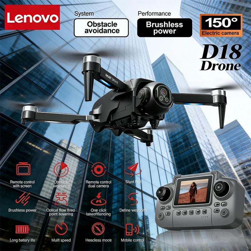 Drone Lenovo D18 8K HD Double Caméra Photographie Aérienne Évitement d'Obstacles Moteur Sans Balais 5G WIFI GPS Retour d'Écran RC Quadcopter