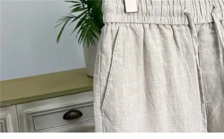 Hochwertige reine Leinenhose für Herren Sommer Baumwoll-Leinen Loose Straight Leg Freizeit lange Hose Frühling Herbst Bequem Atmungsaktiv