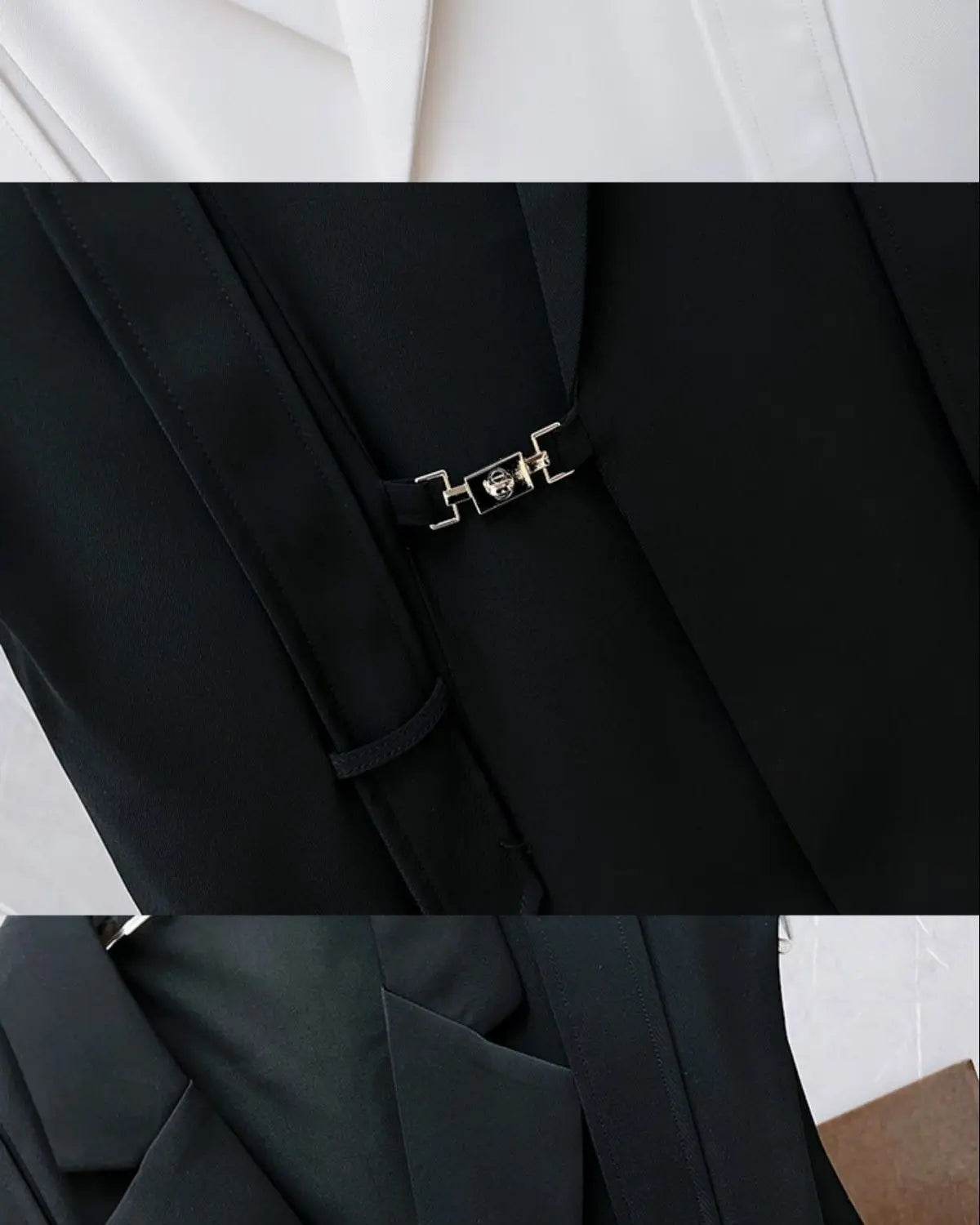 Hose Weste 2-teiliges lockeres Anzugset Büro Business Casual Schwarz Schön Geteilte Träger Herren Oberbekleidung Koreanische Kleidung Metallknopf