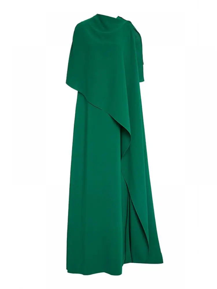 Onecozyday Damen Abendkleid Einfarbig Rundhals Asymmetrisches Bodenlanges Wickelkleid Frühling Sommer Neu Plissiertes Kleid 2024