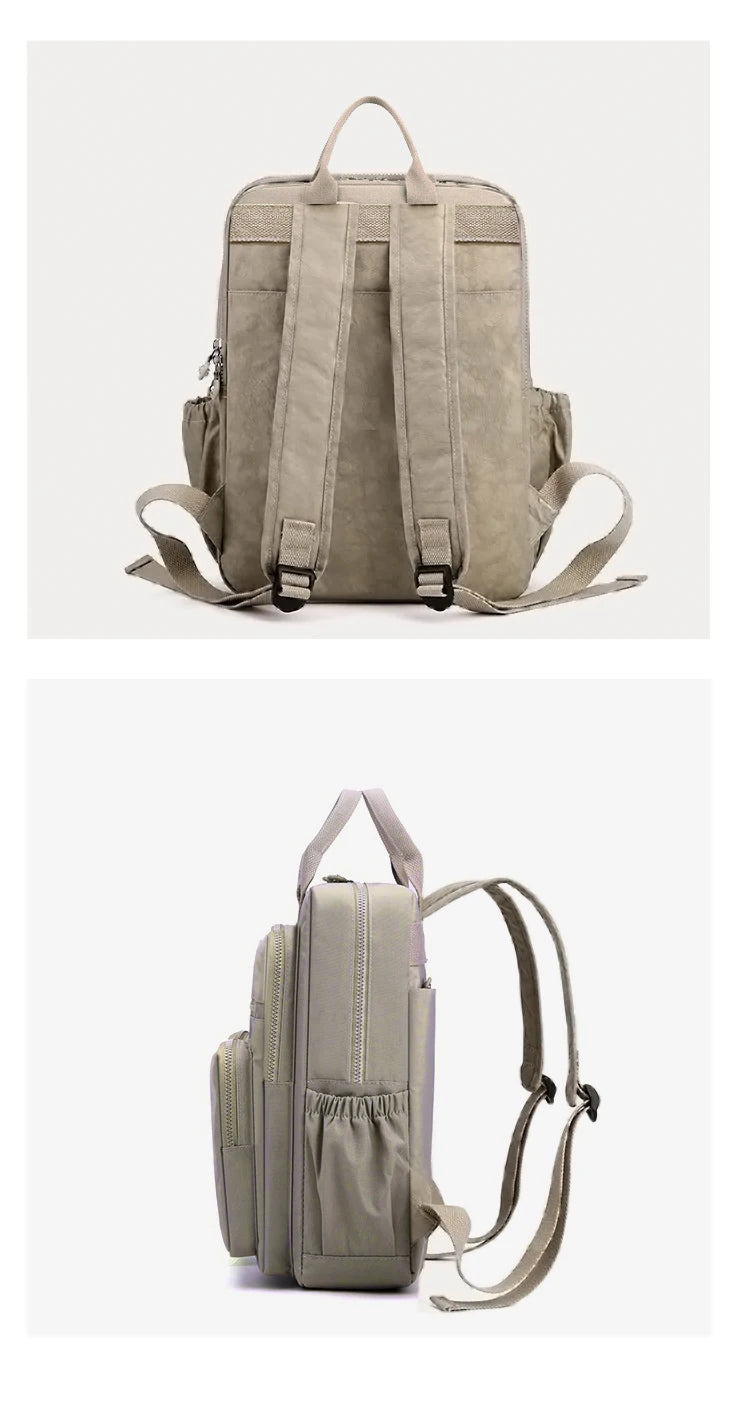 Fashion Multi-pocket Woman's Backpack Soft Handle Solid Color Nylon Travel Backpack Lightweight Casual School Backpacks