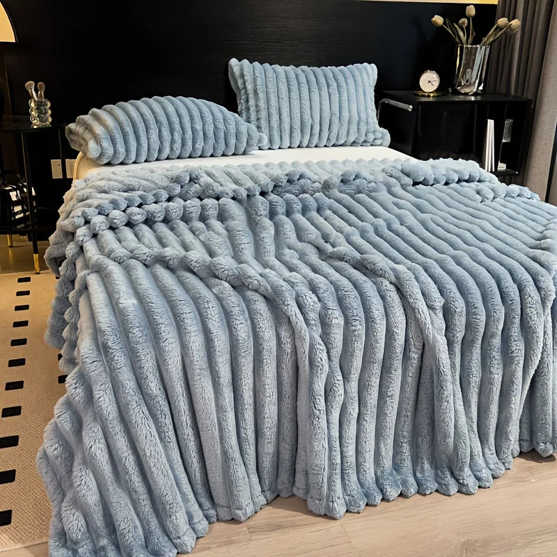 Couverture Polaire Épaisse à Larges Rayures Multifonctionnelle Douce Agréable à la Peau Imperméable Couvre-lit Canapé Jeté de Canapé pour