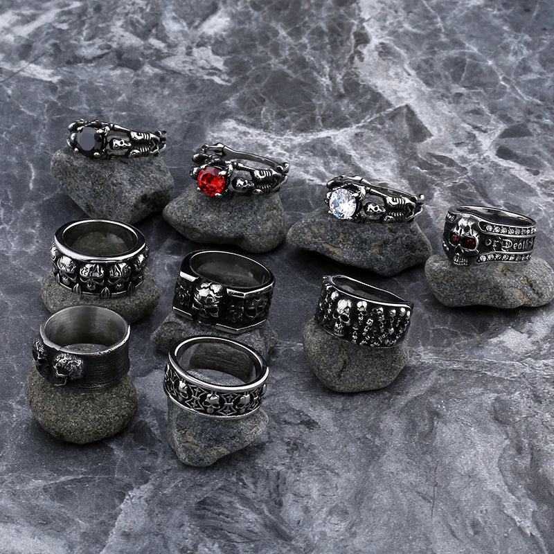 Livraison gratuite Bague homme en acier inoxydable 316L motif crâne avec zircon rouge Bijoux amulettes Cadeau pour petit ami style Punk Rock Vintage 2023 Nouveauté