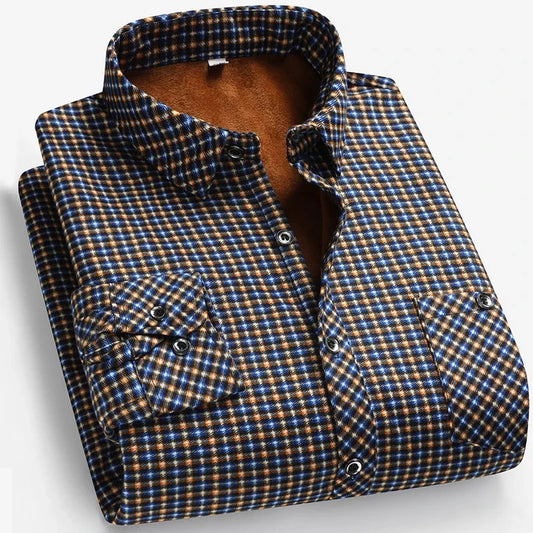 2025 Autumn and Winter Men's Fleece-lined Long Sleeve Shirt Business Casual Fashion Comfortable Non Ironing Versatile Top