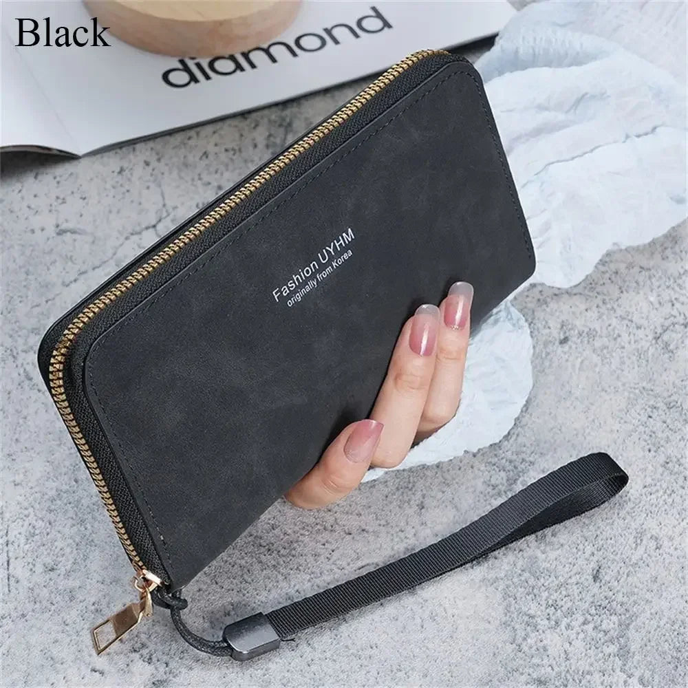 Forever Young Geldbörse Damen Lang PU Standard Geldbörsen 2024 Neu Retro Weiblich Glatt Reißverschluss Portemonnaie Damen Handtasche Kartenfächer