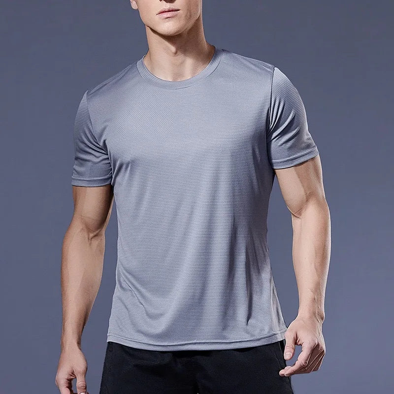 T-shirt de sport pour homme, à manches courtes, séchage rapide, évacuant l'humidité, col rond, pour l'entraînement, la course, la gym, le sport, léger