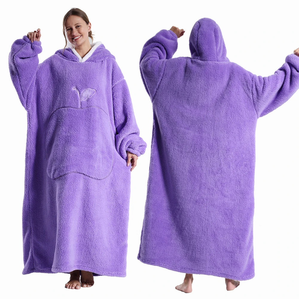 Couvertures Portables Extra Longues Hiver Flanelle Couverture à Capuche avec Manches Longues Hommes Femmes Couverture Douce et Confortable pour Adultes