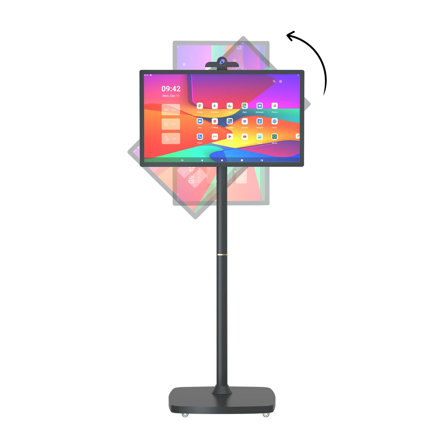 Téléviseur intelligent portable 27" – Moniteur publicitaire Android 10 rotatif avec batterie (support mobile, écran tactile Full HD)