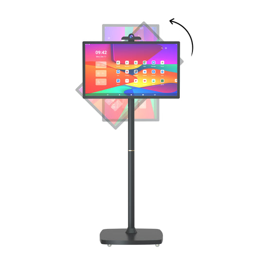 27" Portable Smart TV - Rotatable Android 10 Advertising Monitor with Battery (Movable Stand, Full HD Touchscreen）