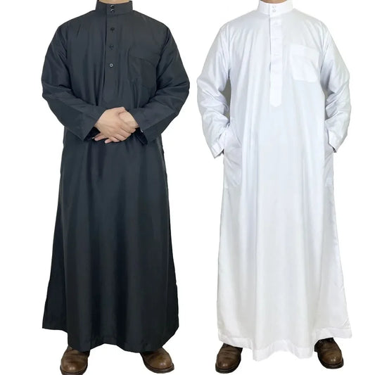 New 2025 Middle East Muslim Men Dress Long Sleeve Jubba Thobe Ramadan Eid Dishdasha Robe Muslim Islamic Kaftans Arab Clothing