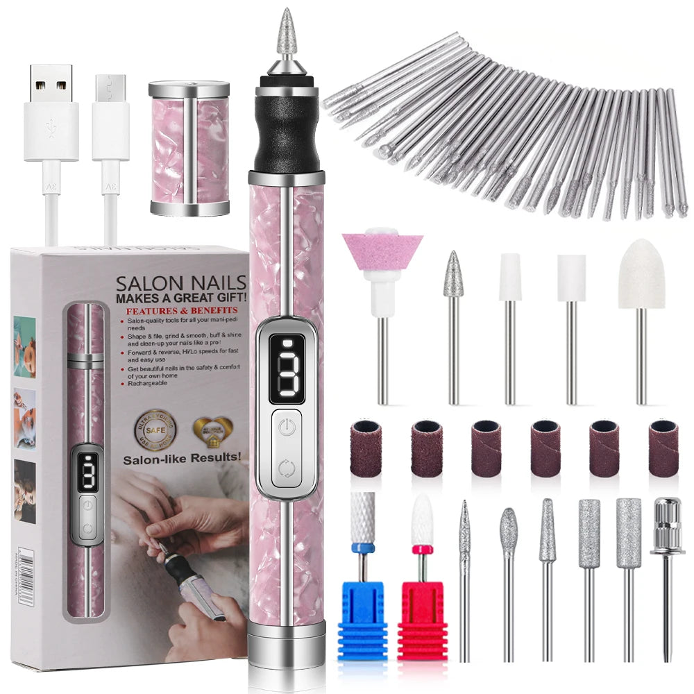 YIKOOLIN Tragbares elektrisches Nagelbohrerset, 4 Geschwindigkeiten, professionelles Maniküre-Pediküre-Set für Nagelsalons, Peeling und Polieren