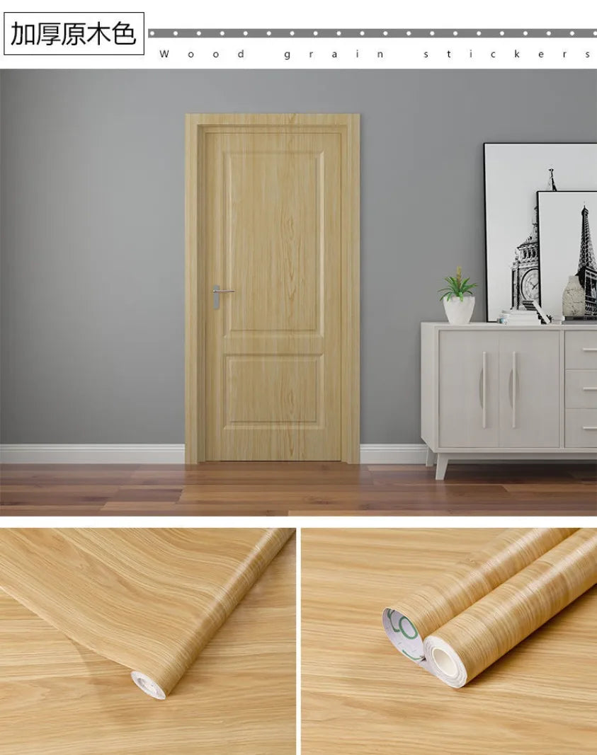 90CM Width Wood Grain PVC Wallpaper for Door Wardrobe Cupboard Table Furniture Waterproof Self Adhesive Stickers Home Decor Film