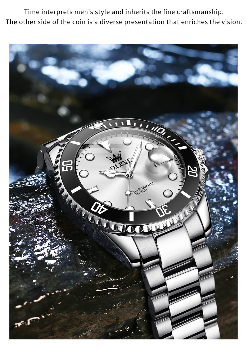 OLEVS 5885 Montre homme Marque originale Étanche Montre à quartz Bracelet en acier inoxydable Date automatique Montres cadeaux pour homme
